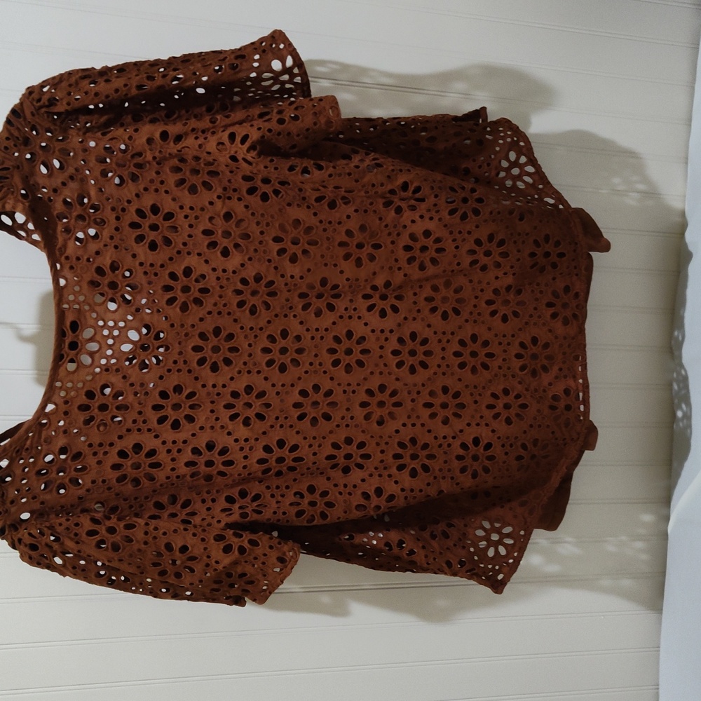Lane Bryant Brown Puff Sleeve Blouse with Tie Front - Picture 3 of 8